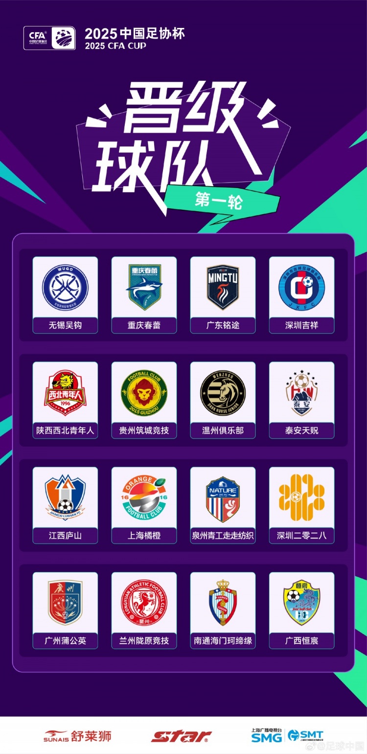 足協(xié)杯第二輪對(duì)陣:無(wú)錫吳鉤vs南通支云 蘭州隴原競(jìng)技vs遼寧鐵人
