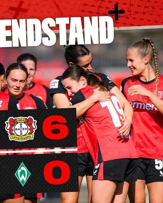 勒沃庫(kù)森女足6-0云達(dá)不來梅女足,沈夢(mèng)露首發(fā)出場(chǎng)59分鐘