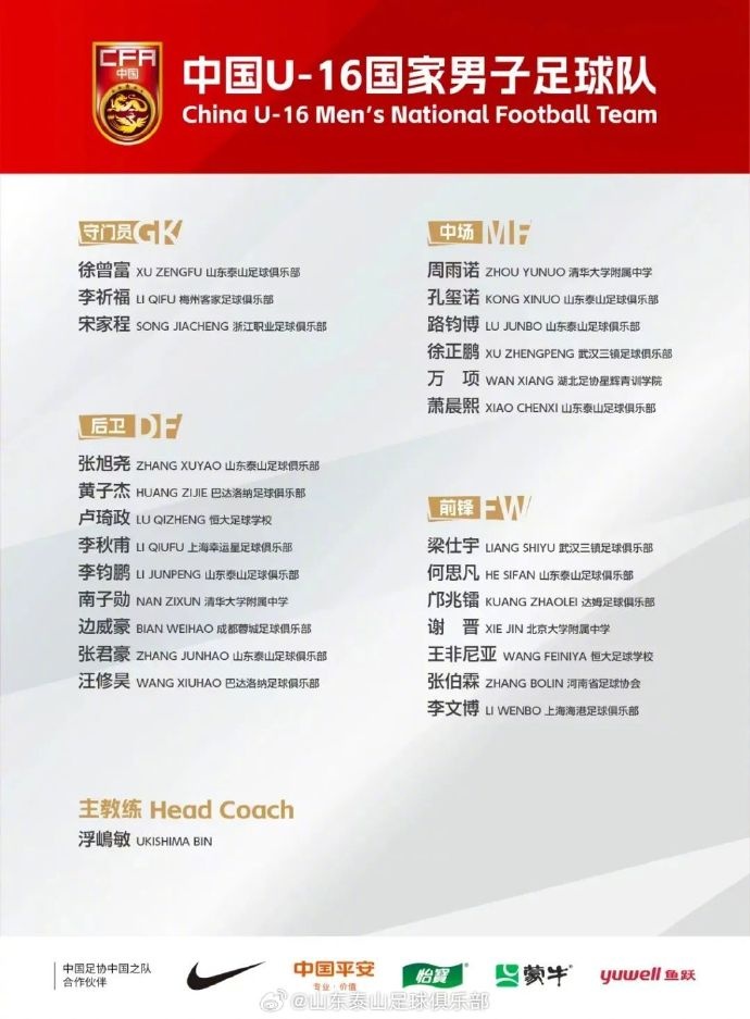 8名青訓(xùn)球員入選中國(guó)U16,標(biāo)志泰山青訓(xùn)工作高質(zhì)量發(fā)展再獲佳績(jī)